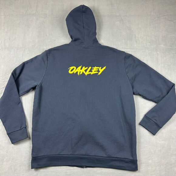 Oakley Sweatshirt Mens 2XL Navy‎ Blue Hooded Full Zip Spell Out Fleece - Picture 6 of 9
